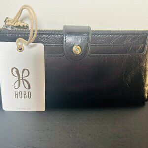 HOBO Dunn Continental Wallet in Polished Leather Black NWT